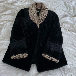 Vintage black & cheetah oversized faux fur coat